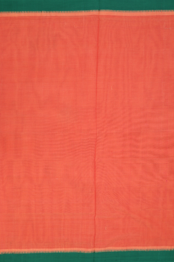 Mangalagiri Cotton Saree In Plain Orange With Contrast Border