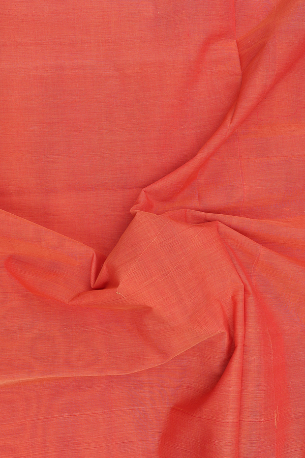 Mangalagiri Cotton Saree In Plain Orange With Contrast Border
