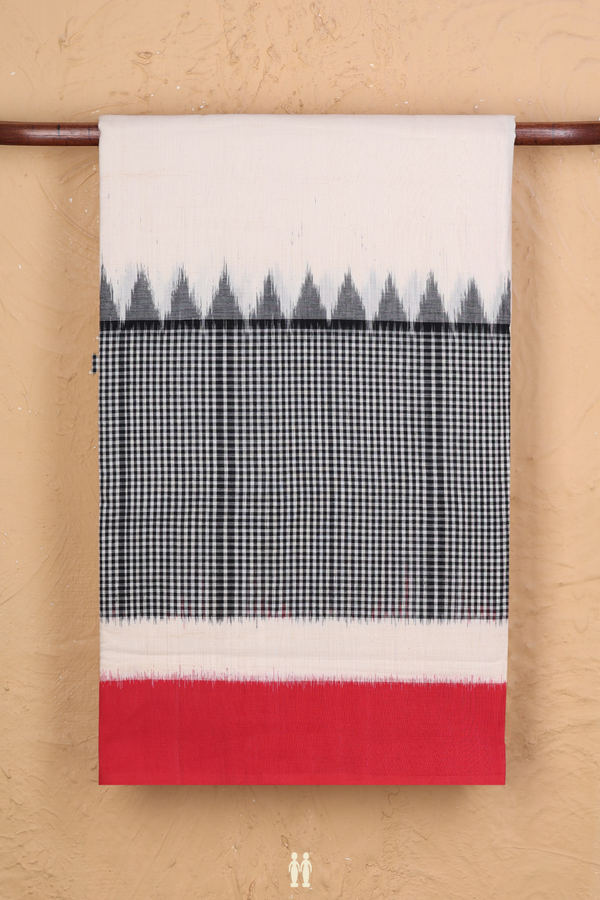 Pochampally Cotton Saree In White With Ganga Jamuna Border