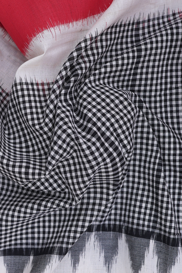 Pochampally Cotton Saree In White With Ganga Jamuna Border