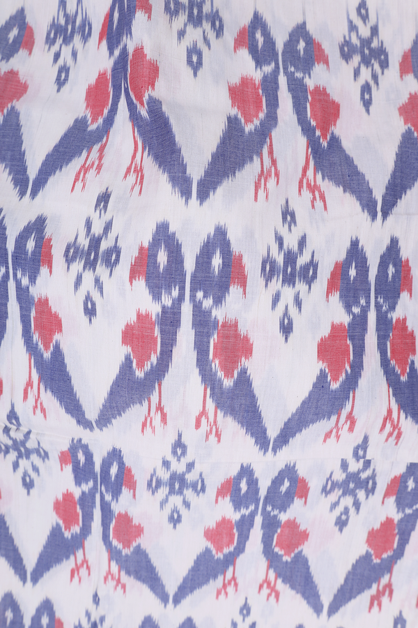 Pochampally Cotton Saree In White With Parrot Design