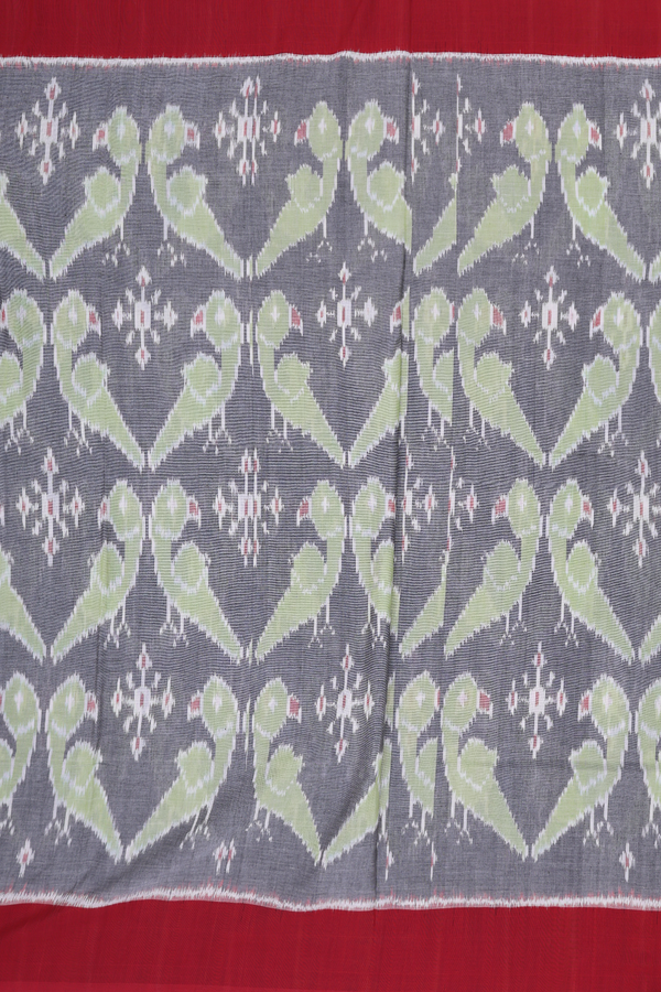Pochampally Cotton Saree In Grey With Parrot Design