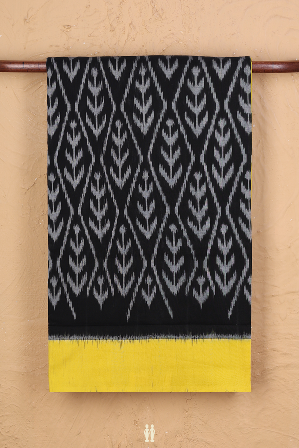 Pochampally Cotton Saree In Black With Ikat Design