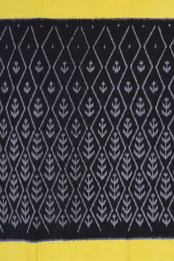 Pochampally Cotton Saree In Black With Ikat Design