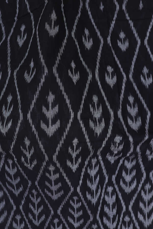 Pochampally Cotton Saree In Black With Ikat Design