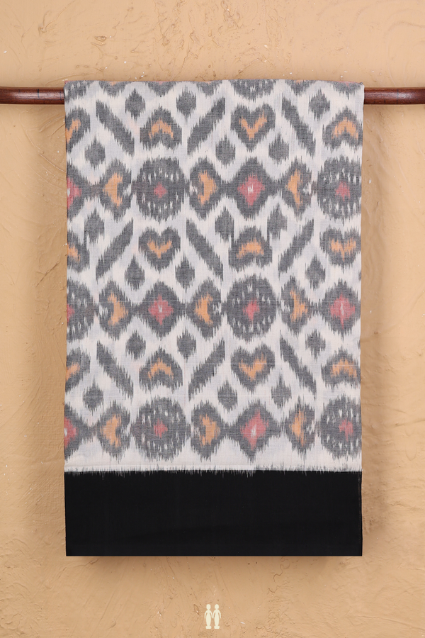 Pochampally Cotton Saree In White With Ikat Design