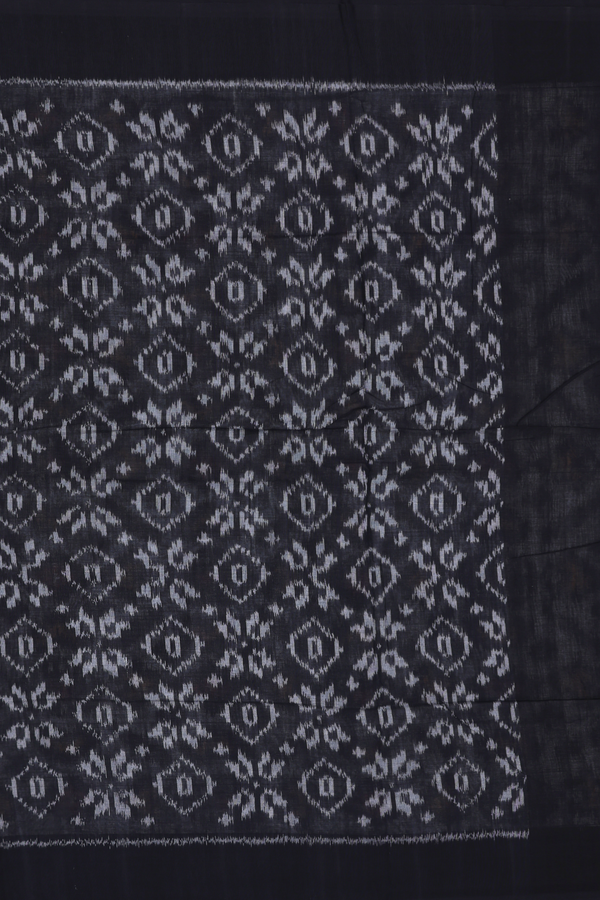Pochampally Cotton Saree In White With Ikat Design