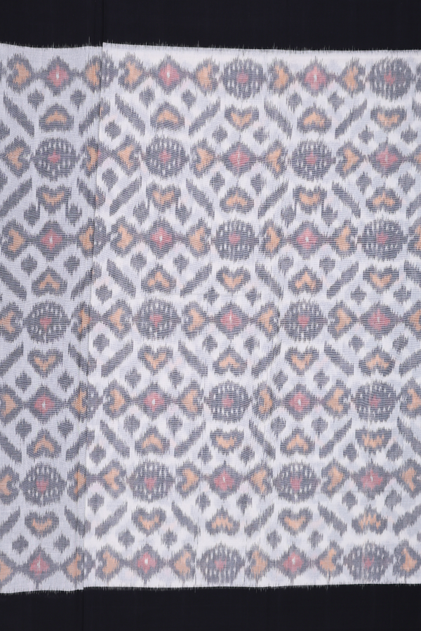 Pochampally Cotton Saree In White With Ikat Design