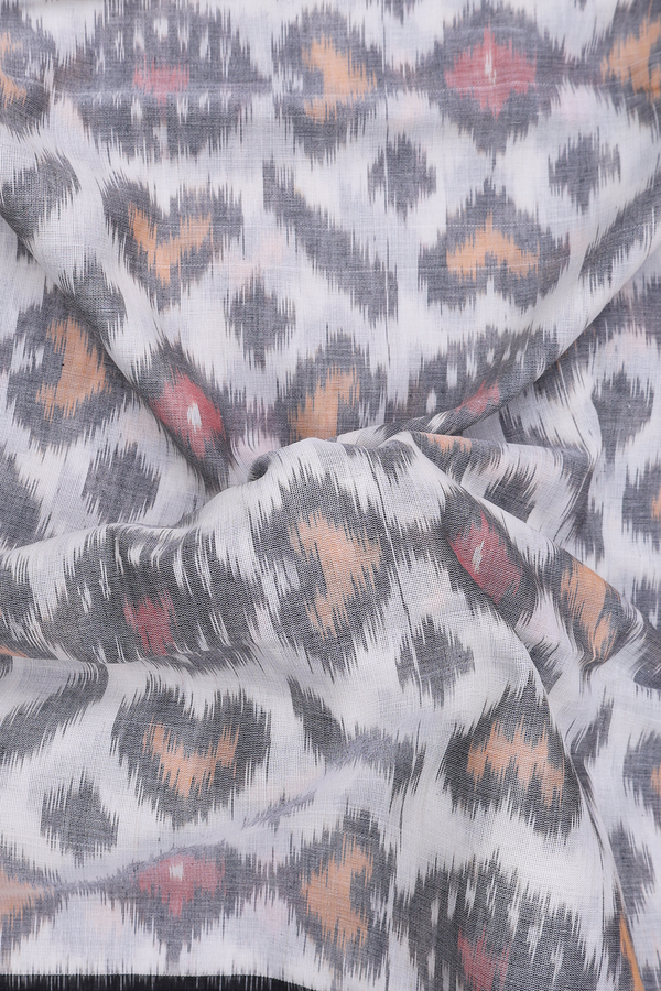 Pochampally Cotton Saree In White With Ikat Design