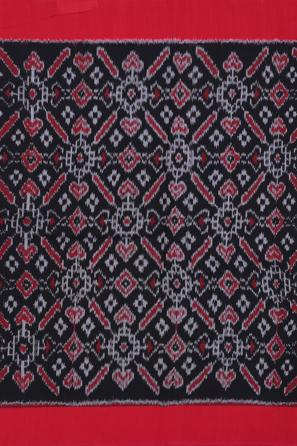 Pochampally Cotton Saree In Black With Ikat Design