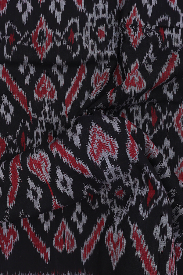 Pochampally Cotton Saree In Black With Ikat Design