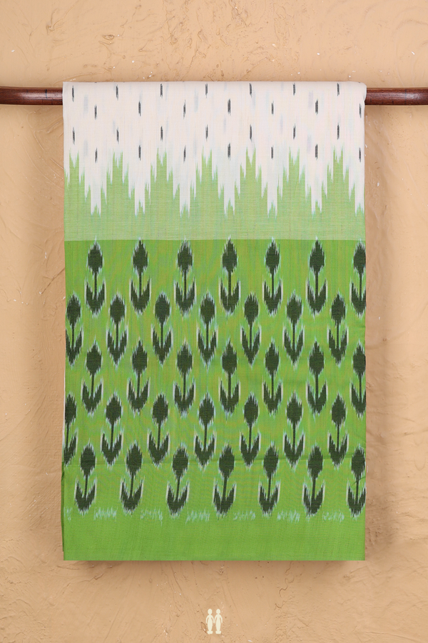 Pochampally Cotton Saree In White With Ikat Buttas