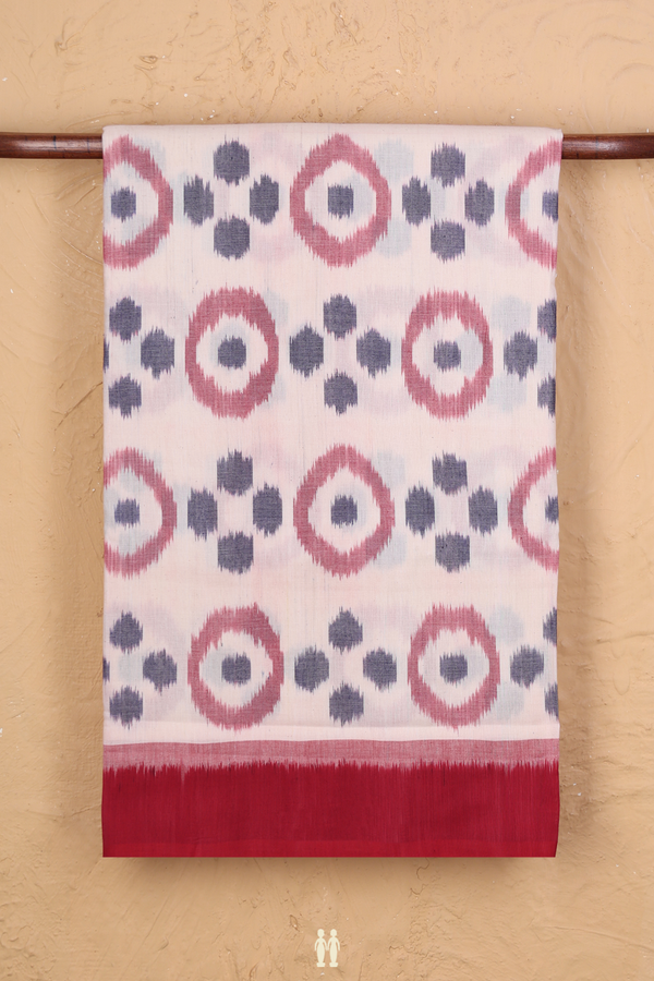 Pochampally Cotton Saree In White With Circle Design