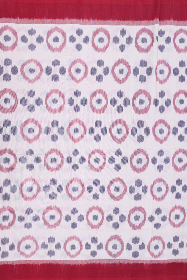 Pochampally Cotton Saree In White With Circle Design