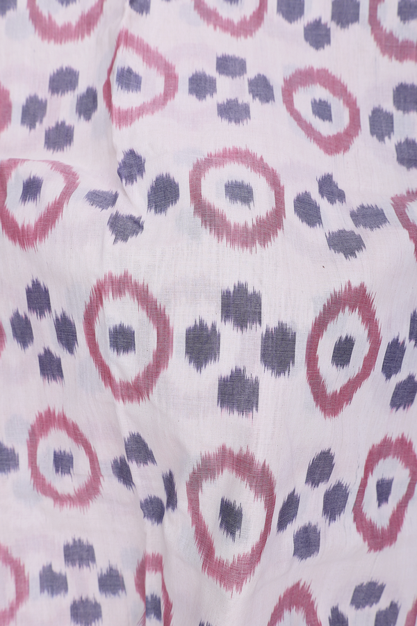 Pochampally Cotton Saree In White With Circle Design