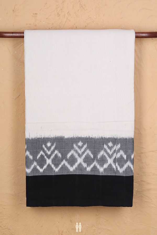 Pochampally Cotton Saree In White With Contrast Border