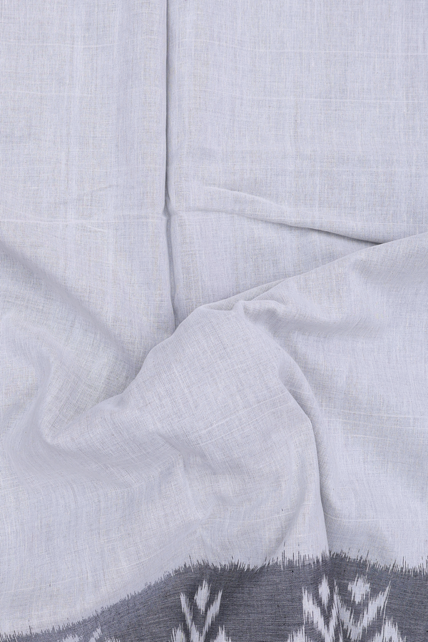 Pochampally Cotton Saree In White With Contrast Border