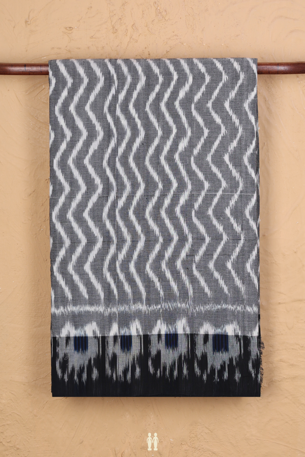 Pochampally Cotton Saree In Grey With Chevron Design