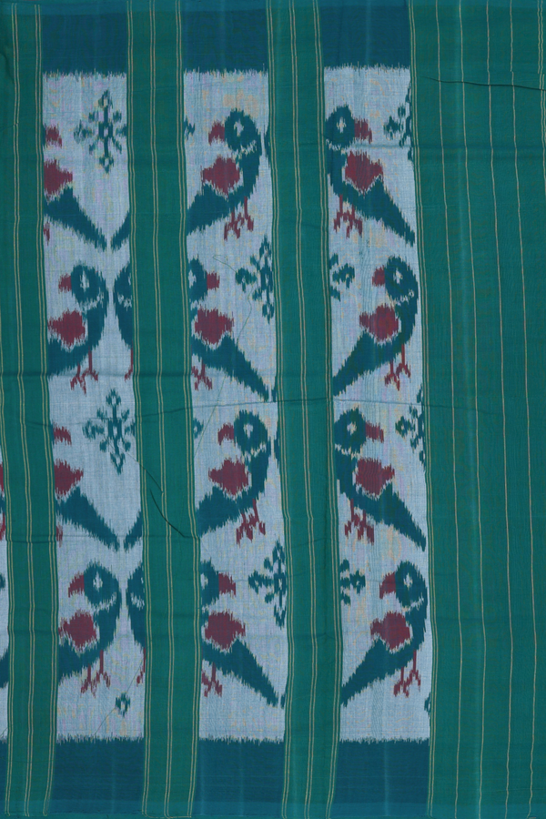 Pochampally Cotton Saree In White With Parrot Design