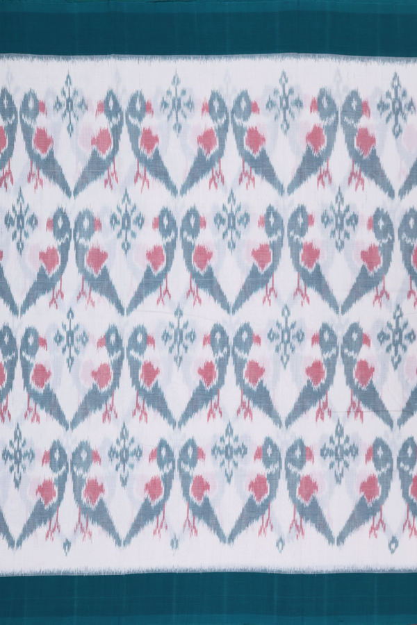Pochampally Cotton Saree In White With Parrot Design