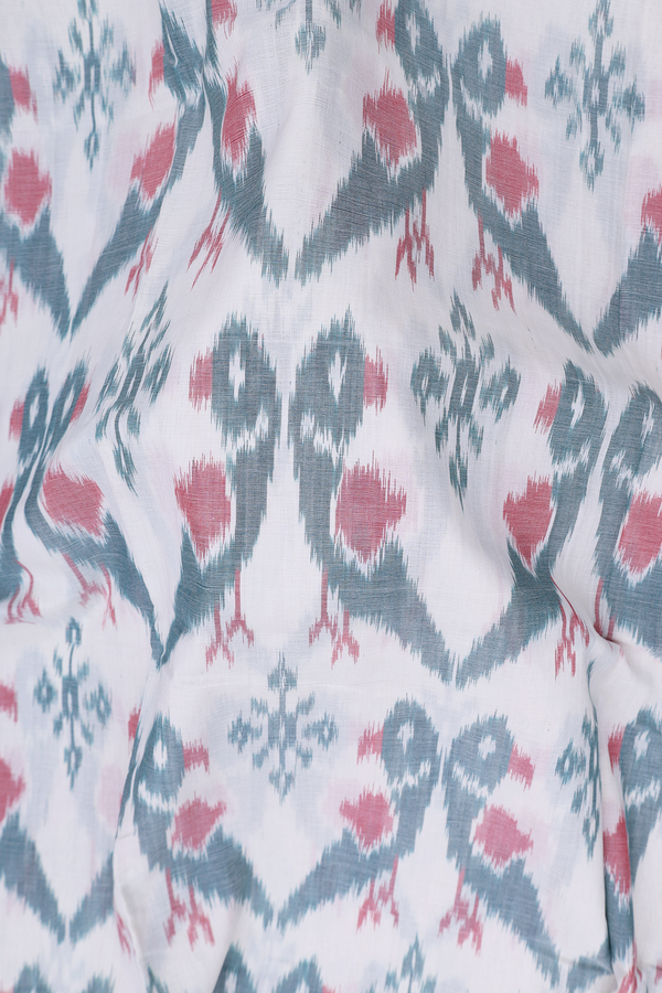 Pochampally Cotton Saree In White With Parrot Design