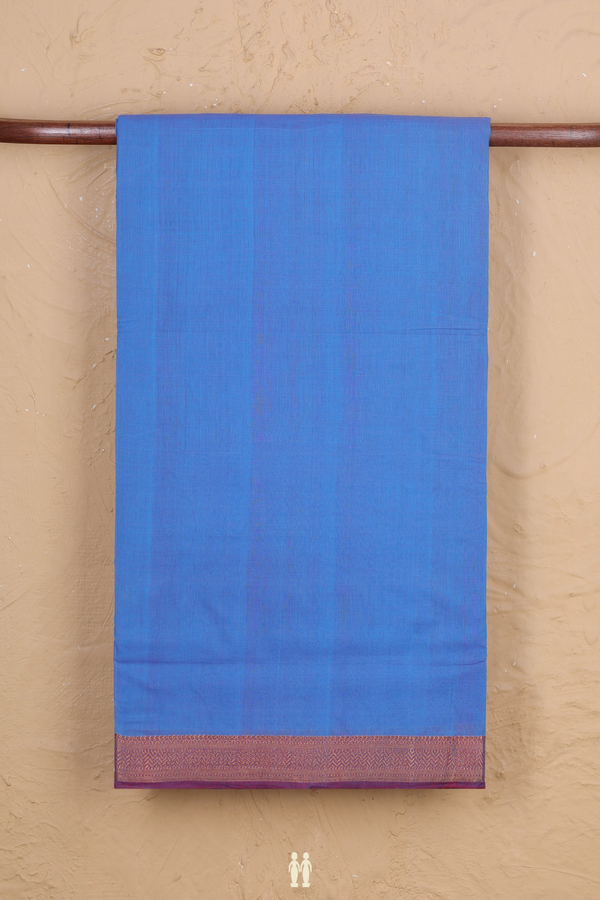 Mangalagiri Cotton Saree In Blue With Contrast Border