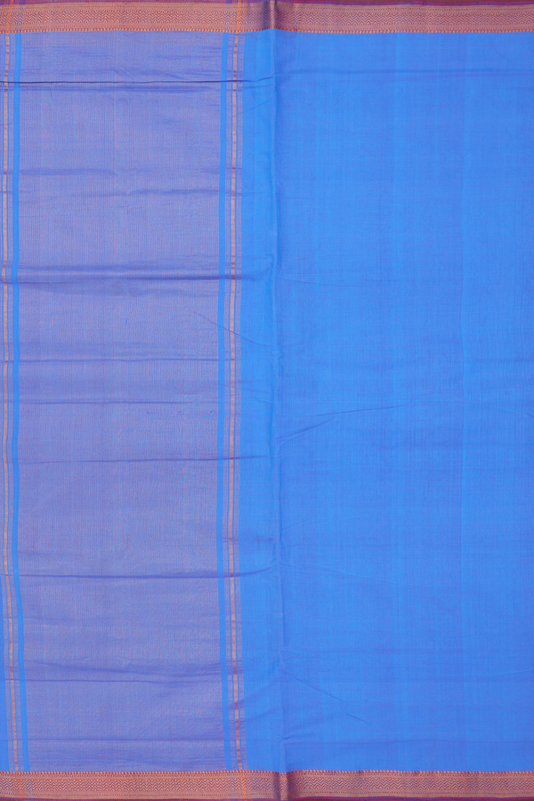Mangalagiri Cotton Saree In Blue With Contrast Border