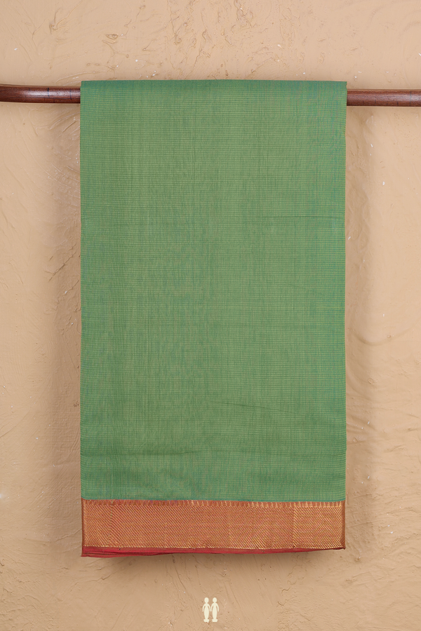 Mangalagiri Cotton Saree In Green With Stripes Design