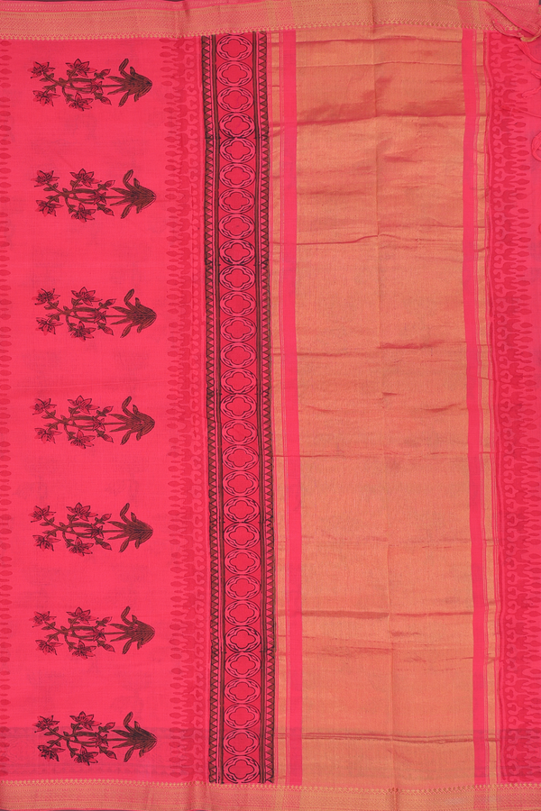 Mangalagiri Cotton Saree In Coral Red With Floral Motifs