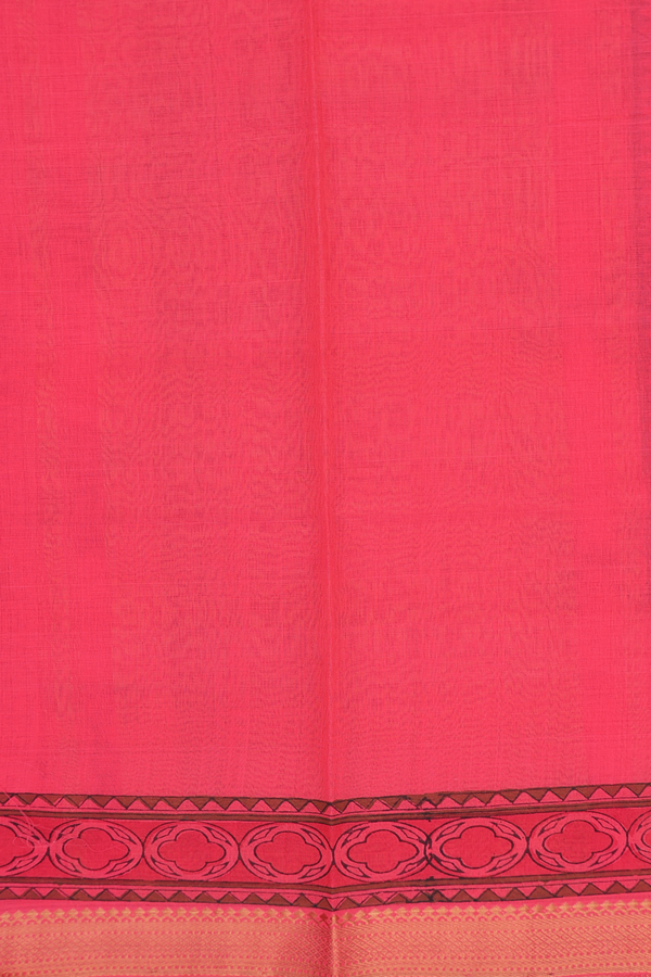 Mangalagiri Cotton Saree In Coral Red With Floral Motifs