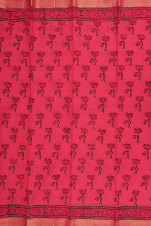 Mangalagiri Cotton Saree In Coral Red With Floral Motifs