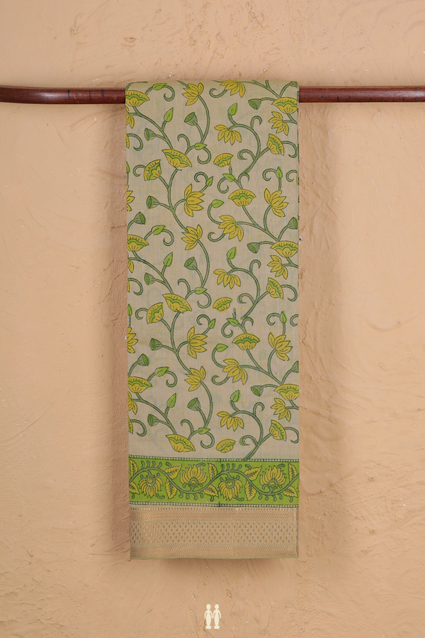 Mangalagiri Cotton Saree In Light Brown With Floral Design
