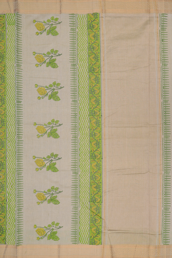 Mangalagiri Cotton Saree In Light Brown With Floral Design