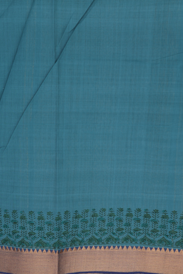 Mangalagiri Cotton Saree In Pine Green With Floral Buttas