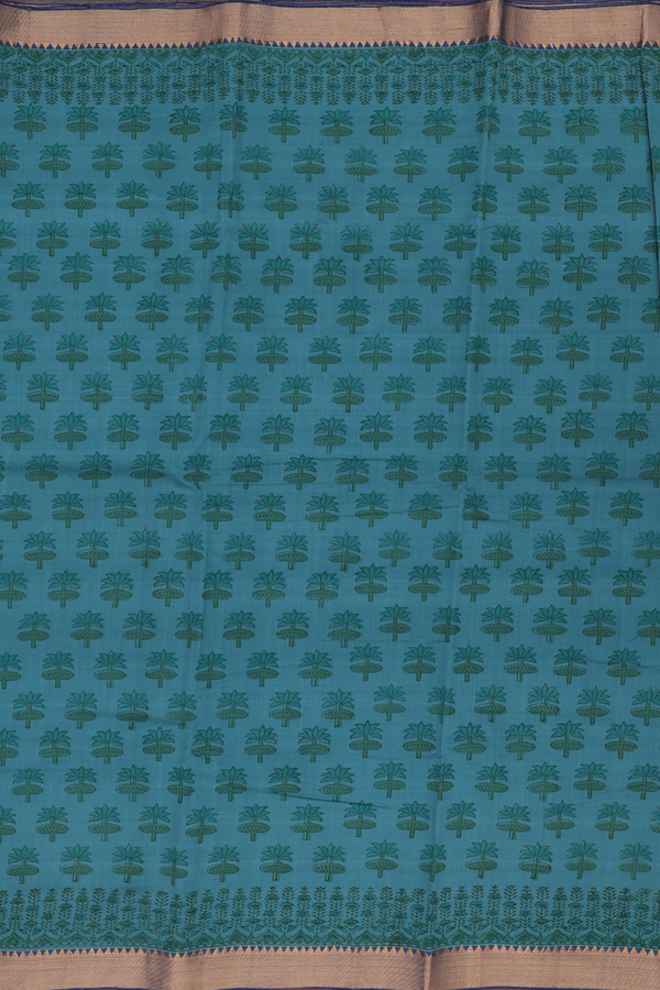 Mangalagiri Cotton Saree In Pine Green With Floral Buttas