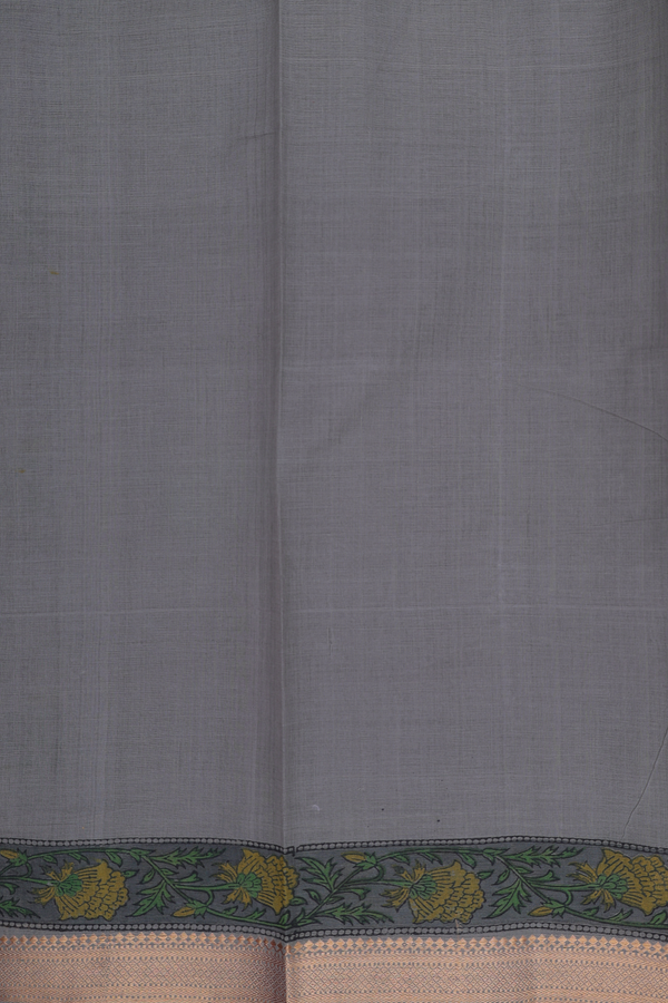 Mangalagiri Cotton Saree In Greyish Green With Floral Motifs