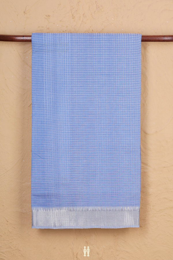 Mangalagiri Cotton Saree In Cornflower Blue With Checks Design