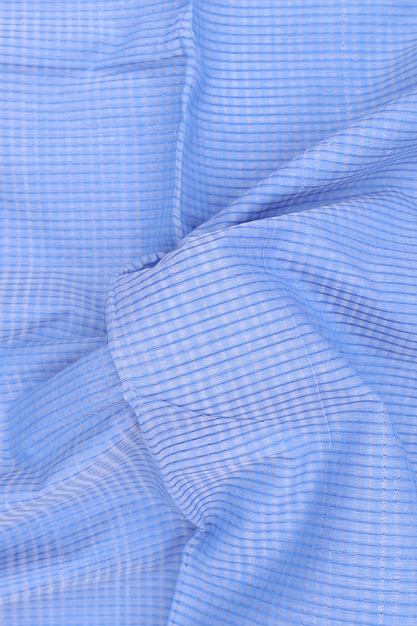 Mangalagiri Cotton Saree In Cornflower Blue With Checks Design