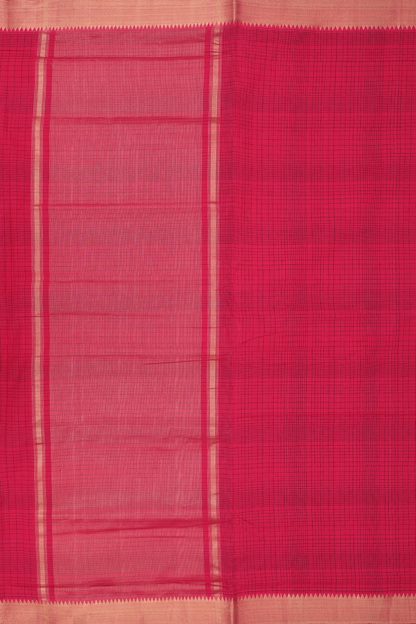 Mangalagiri Cotton Saree In Crimson Red With Checks Design