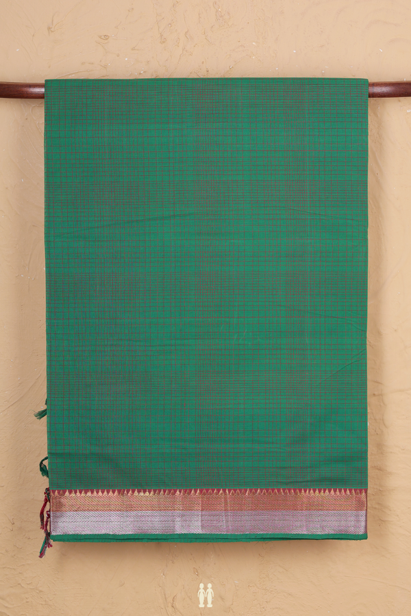 Mangalagiri Cotton Saree In Green With Checks Design
