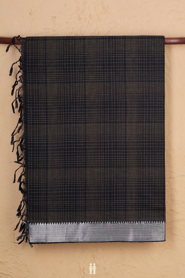 Mangalagiri Cotton Saree In Black With Checks Design