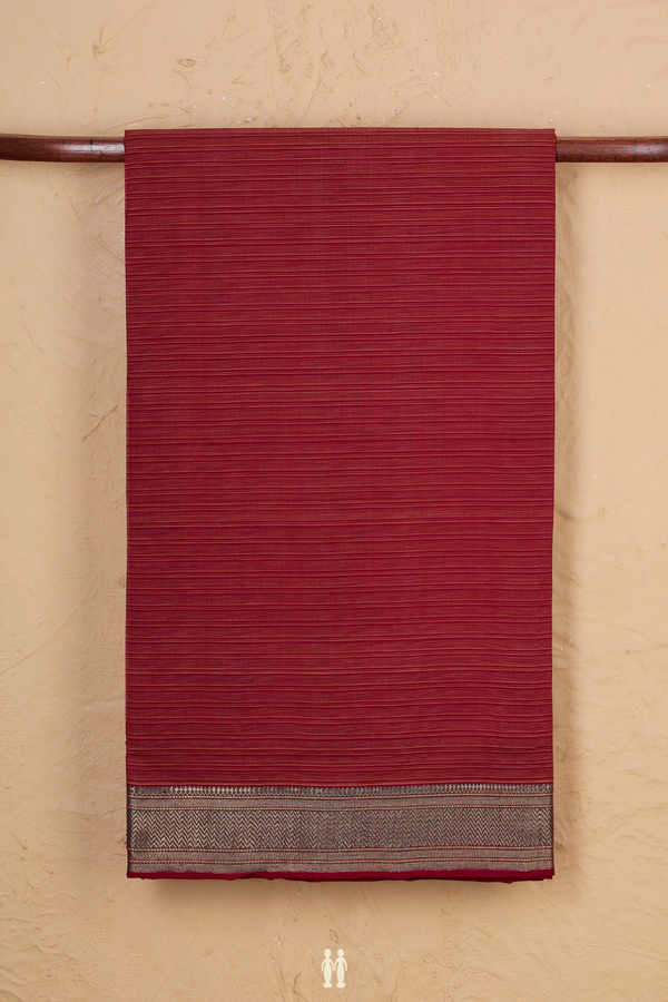 Mangalagiri Cotton Saree In Rust Red With Stripes Design