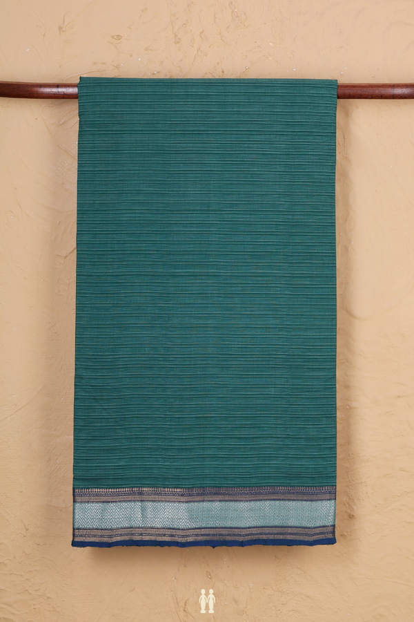 Mangalagiri Cotton Saree In Forest Green With Stripes Design
