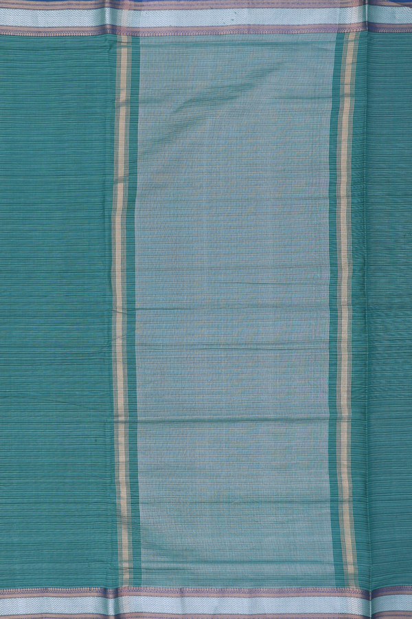 Mangalagiri Cotton Saree In Forest Green With Stripes Design