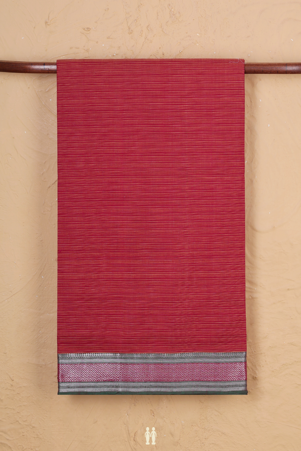 Mangalagiri Cotton Saree In Rust Red With Stripes Design