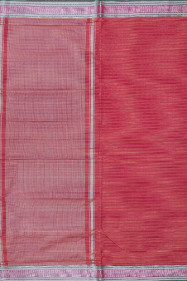 Mangalagiri Cotton Saree In Rust Red With Stripes Design