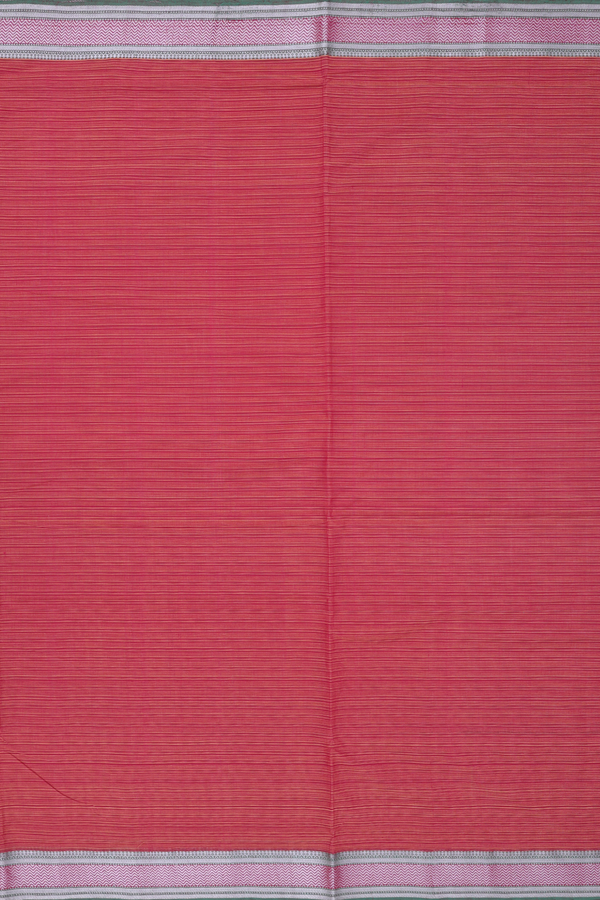 Mangalagiri Cotton Saree In Rust Red With Stripes Design