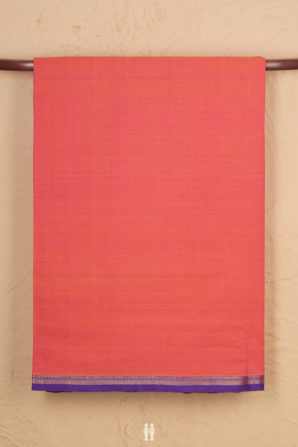 Mangalagiri Cotton Saree In Coral Pink With Contrast Border
