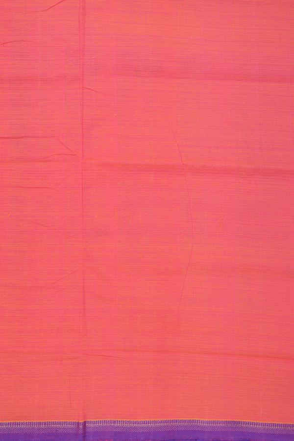 Mangalagiri Cotton Saree In Coral Pink With Contrast Border
