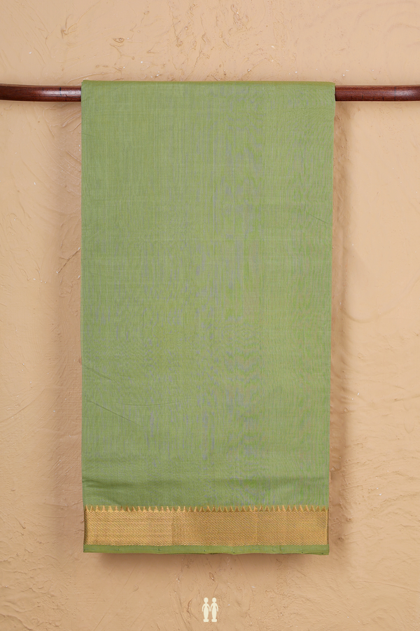 Mangalagiri Cotton Saree In Sage Green With Zari Border